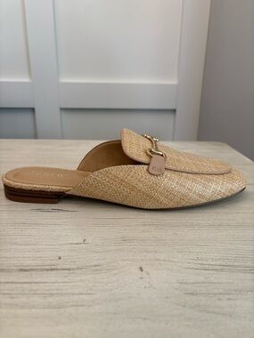 J. Crew Tan Raffia Slip-On Mule with Gold Bit